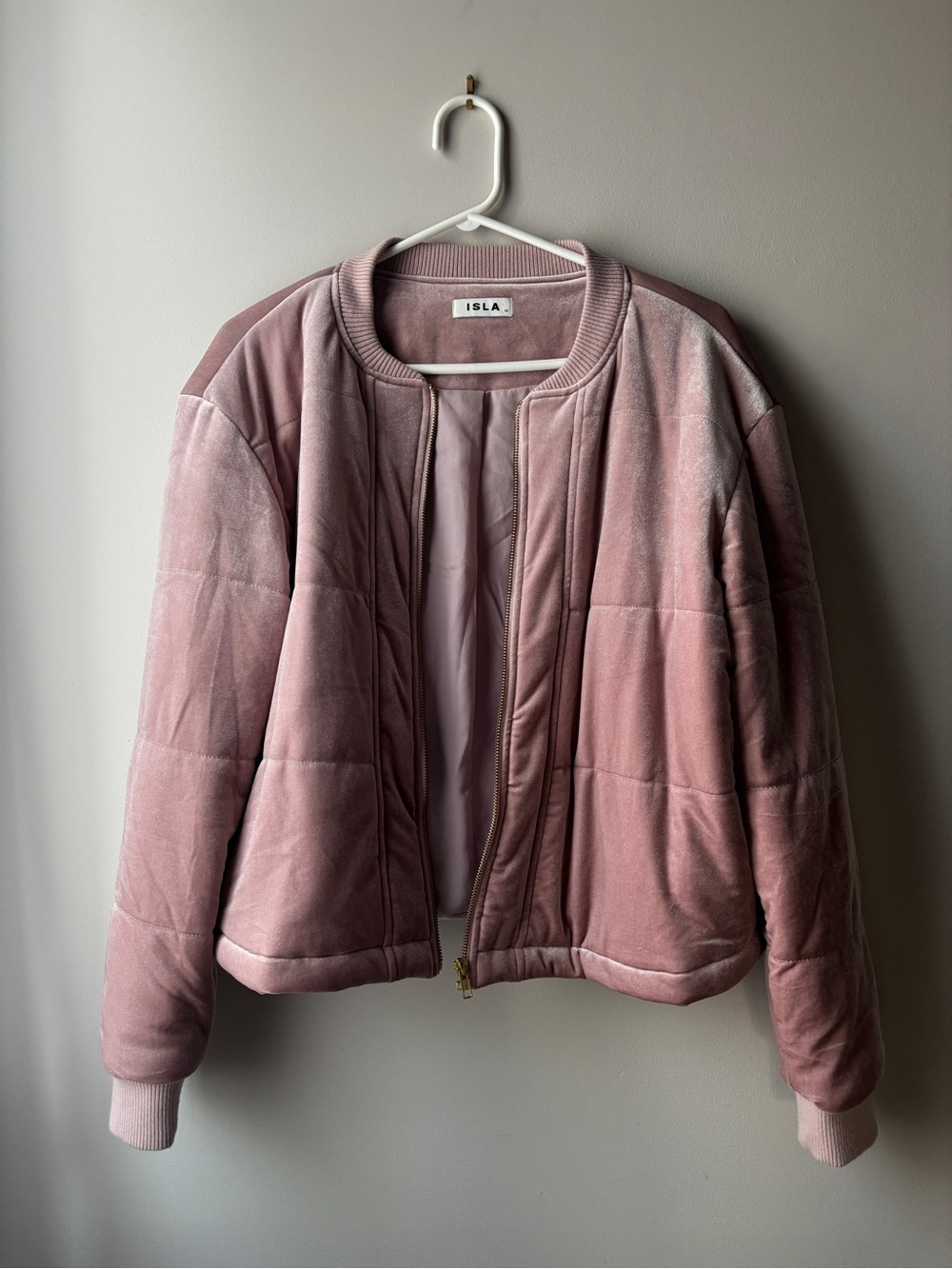 Pink Velvet Quilted Bomber Jacket